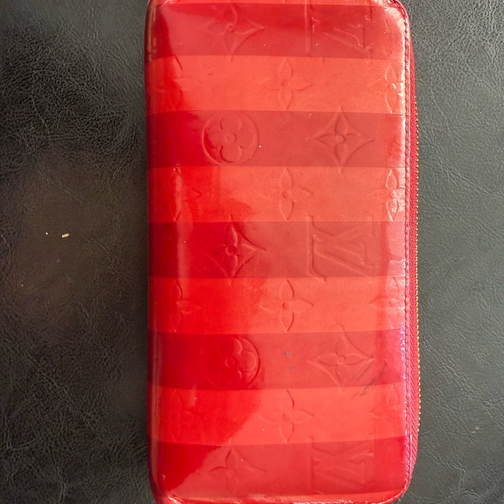 Louis Vuitton Red Wallet with Gold Zipper